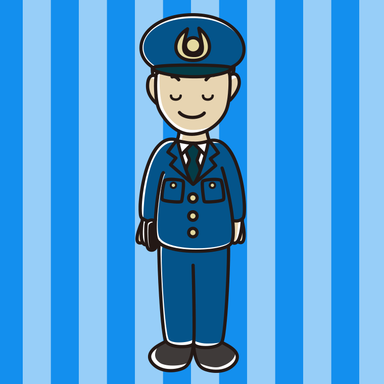 目を閉じる男性警察官のイラスト【色、背景あり】PNG