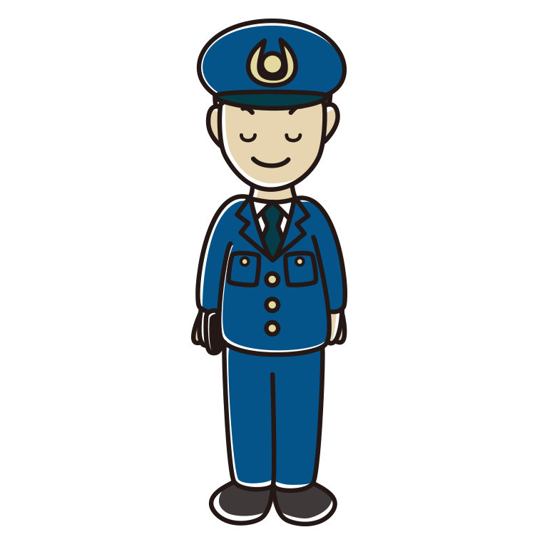 目を閉じる男性警察官のイラスト【色あり、背景なし】透過PNG
