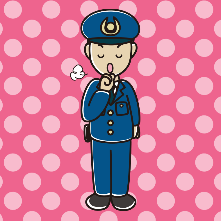 咳払いする男性警察官のイラスト【色、背景あり】PNG