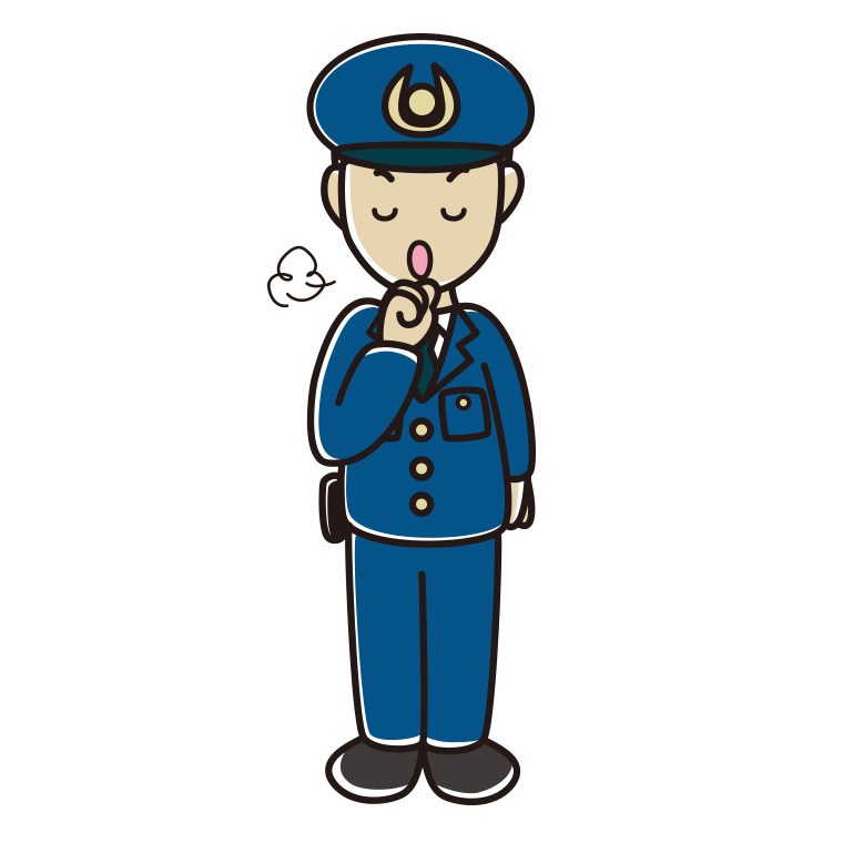 咳払いする男性警察官のイラスト【色あり、背景なし】透過PNG