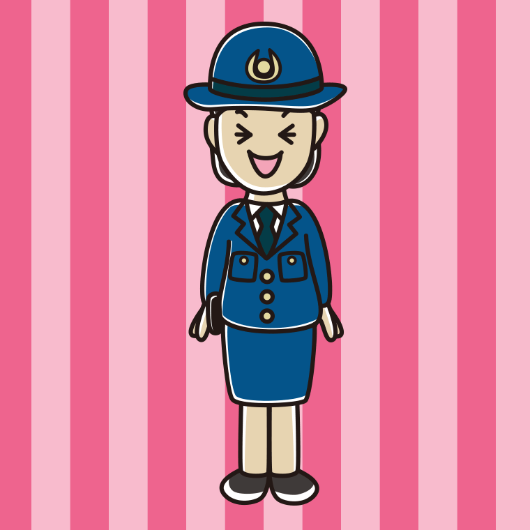 笑う女性警察官のイラスト【色、背景あり】PNG
