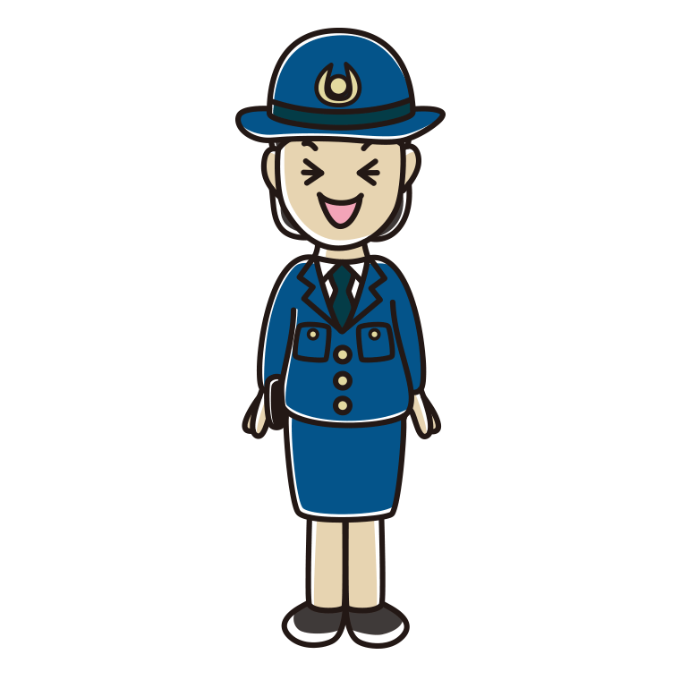 笑う女性警察官のイラスト【色あり、背景なし】透過PNG
