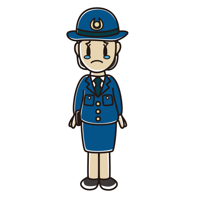 泣く女性警察官のイラスト【色あり、背景なし】透過PNG