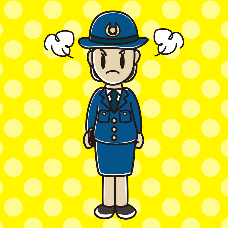 怒る女性警察官のイラスト【色、背景あり】PNG
