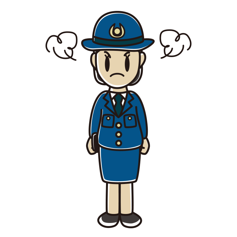 怒る女性警察官のイラスト【色あり、背景なし】透過PNG