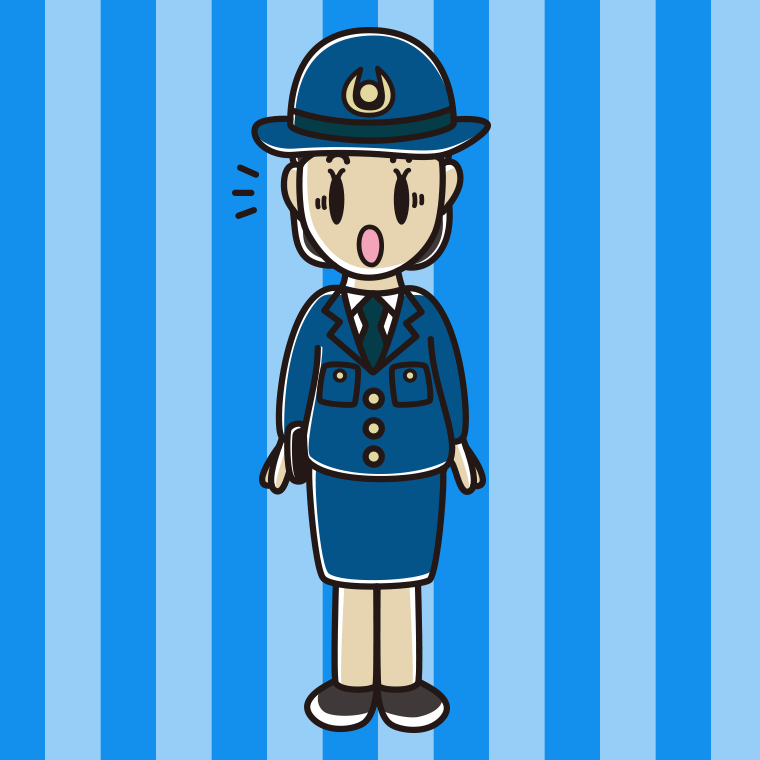 驚く女性警察官のイラスト【色、背景あり】PNG