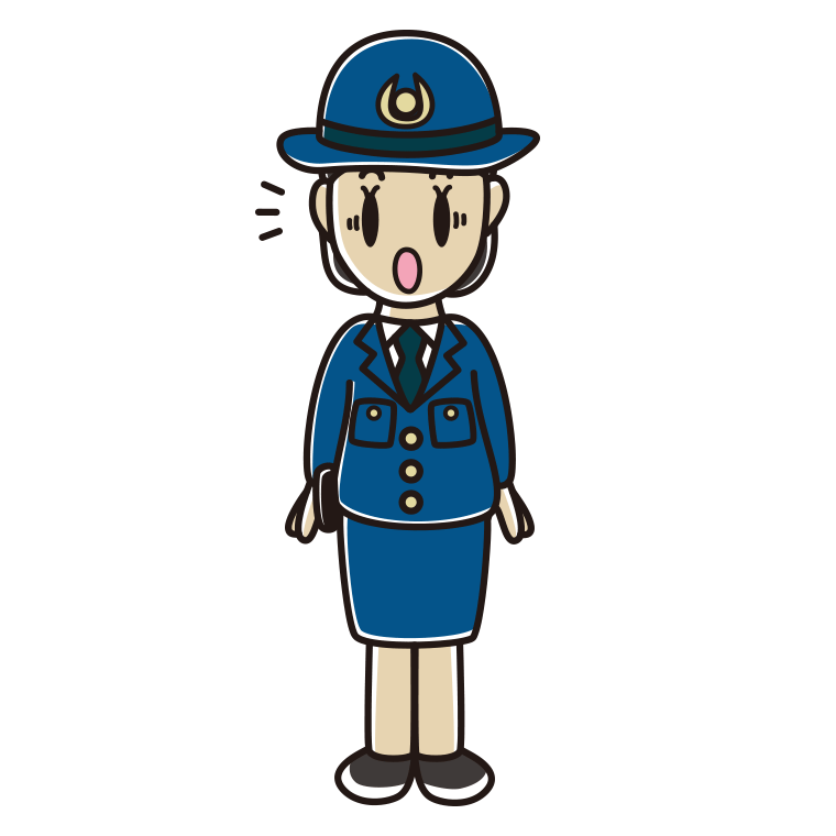 驚く女性警察官のイラスト【色あり、背景なし】透過PNG