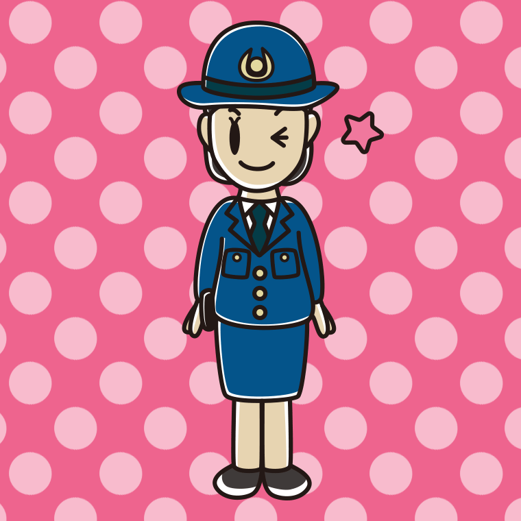 ウインクする女性警察官のイラスト【色、背景あり】PNG