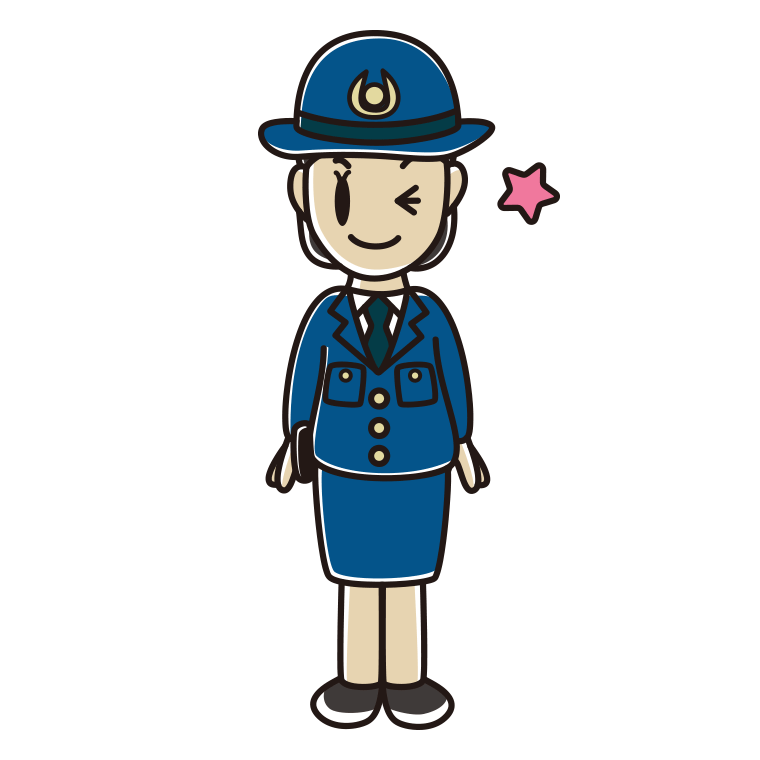 ウインクする女性警察官のイラスト【色あり、背景なし】透過PNG