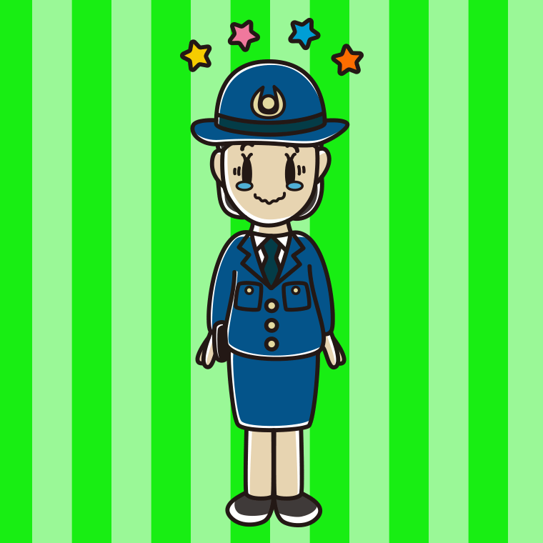 ジーンとする女性警察官のイラスト【色、背景あり】PNG