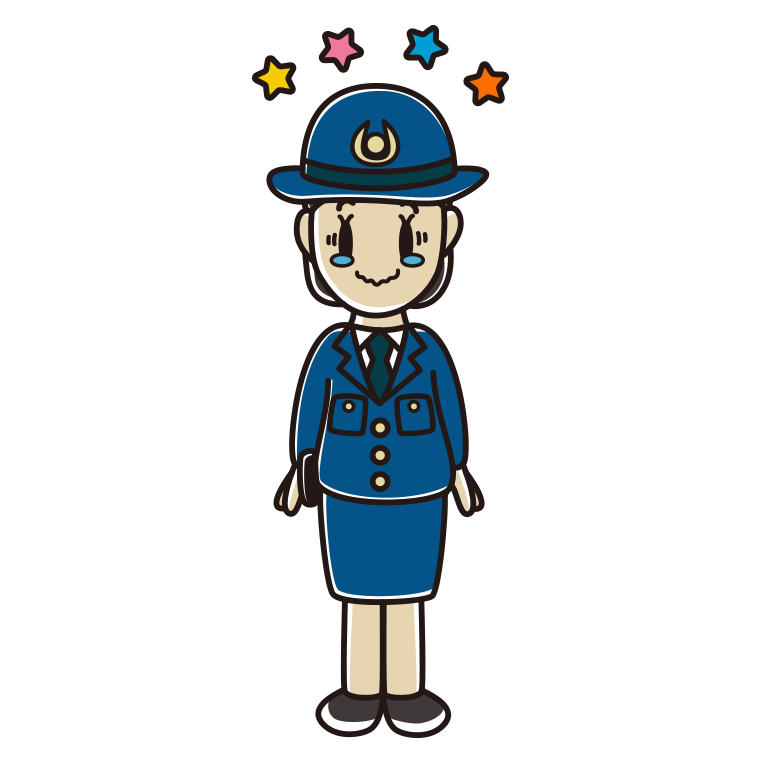 ジーンとする女性警察官のイラスト【色あり、背景なし】透過PNG