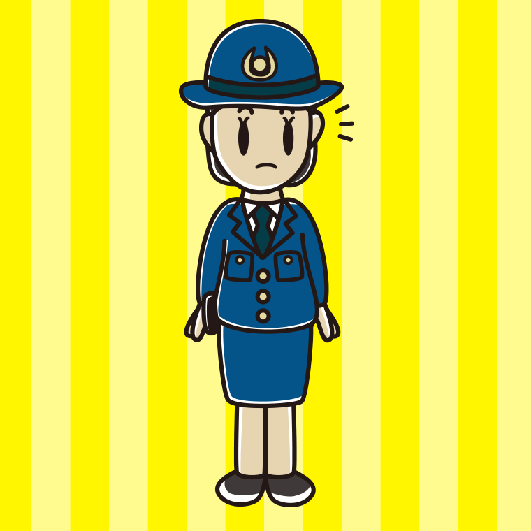 何かに気付く女性警察官のイラスト【色、背景あり】PNG