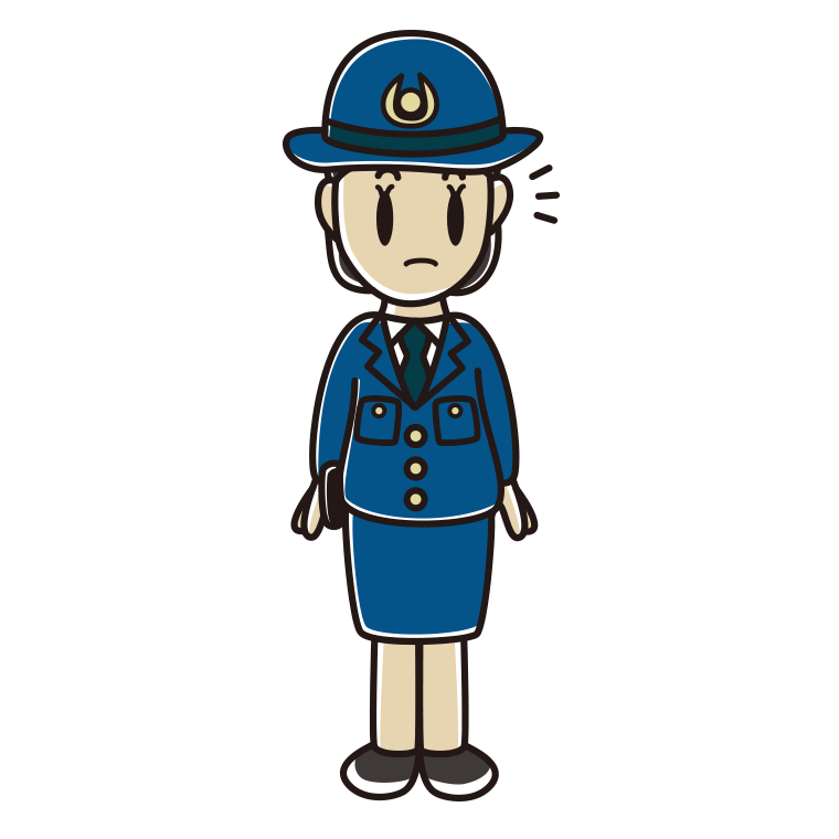 何かに気付く女性警察官のイラスト【色あり、背景なし】透過PNG