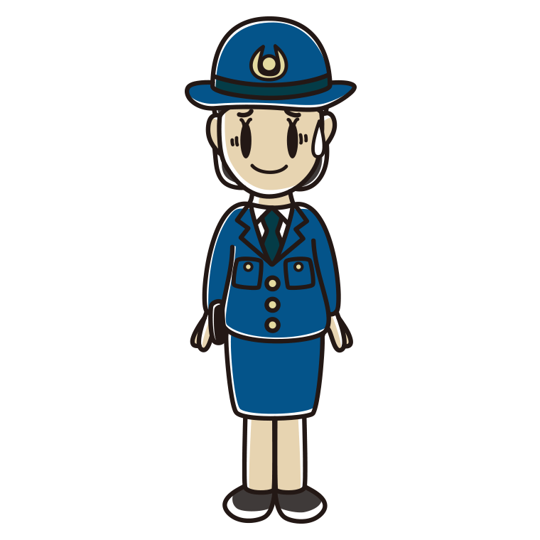 苦笑いする女性警察官のイラスト【色あり、背景なし】透過PNG