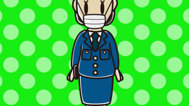 マスクをする女性警察官のイラスト【色、背景あり】PNG