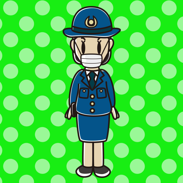マスクをする女性警察官のイラスト【色、背景あり】PNG