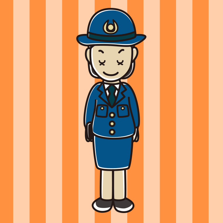 お辞儀する女性警察官のイラスト【色、背景あり】PNG