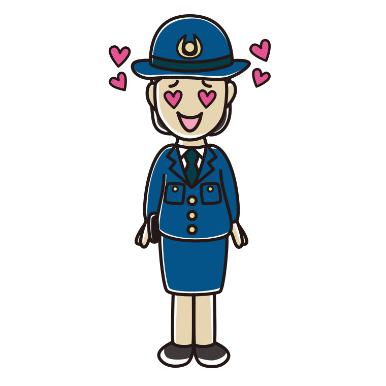 目がハートの女性警察官のイラスト【色あり、背景なし】透過PNG