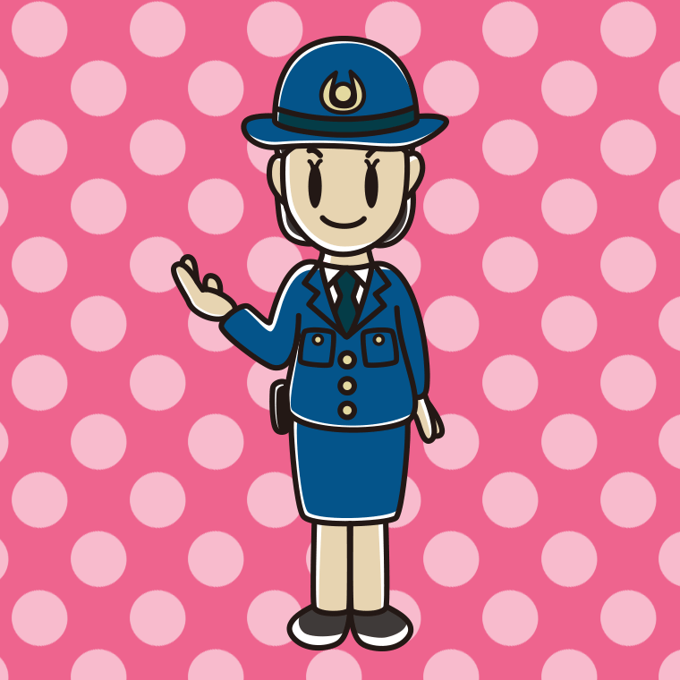 案内する女性警察官のイラスト【色、背景あり】PNG