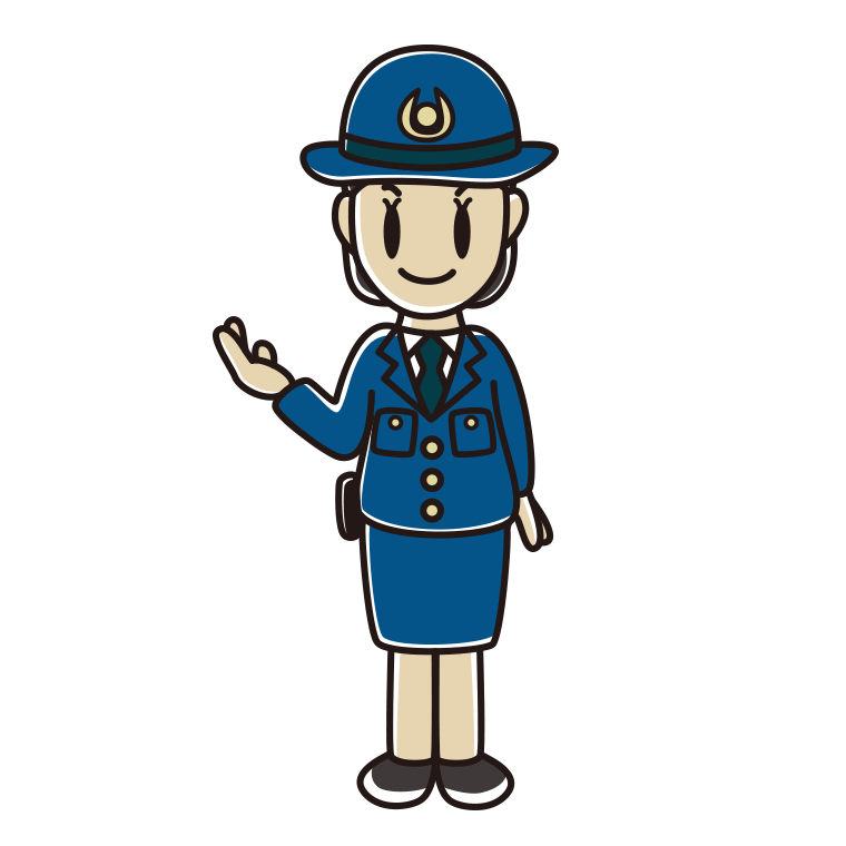 案内する女性警察官のイラスト【色あり、背景なし】透過PNG