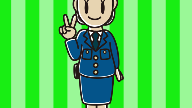 ピースをする女性警察官のイラスト【色、背景あり】PNG