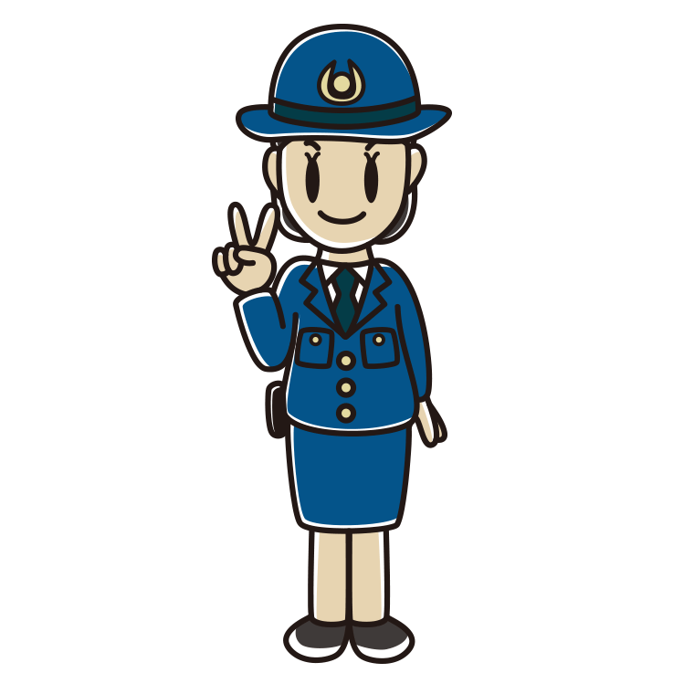 ピースをする女性警察官のイラスト【色あり、背景なし】透過PNG