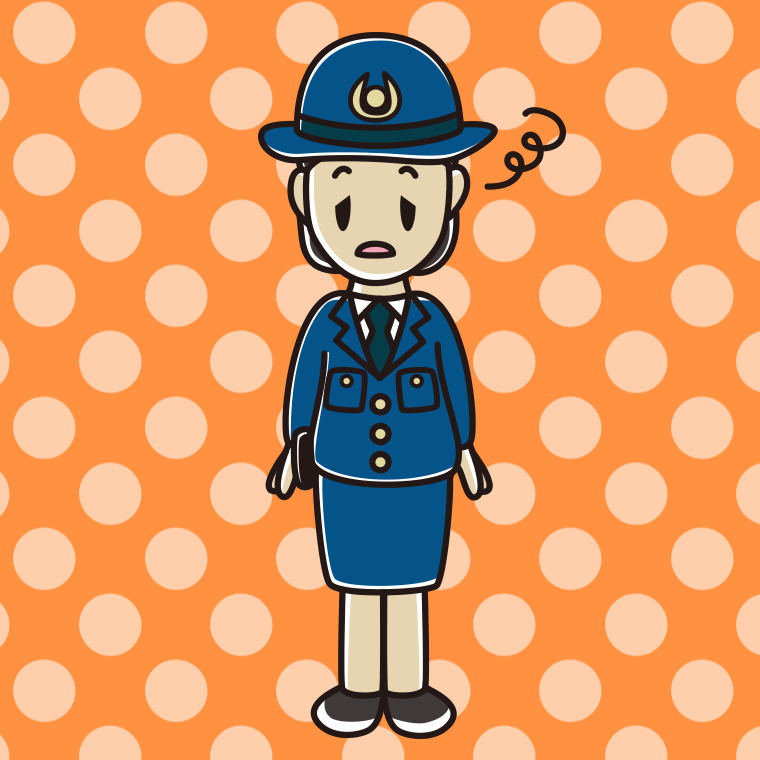 ぼーっとする女性警察官のイラスト【色、背景あり】PNG