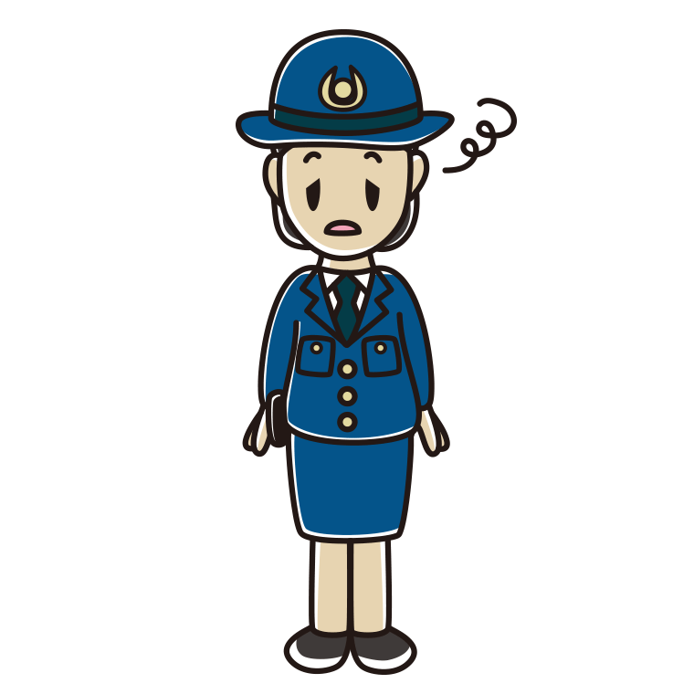 ぼーっとする女性警察官のイラスト【色あり、背景なし】透過PNG