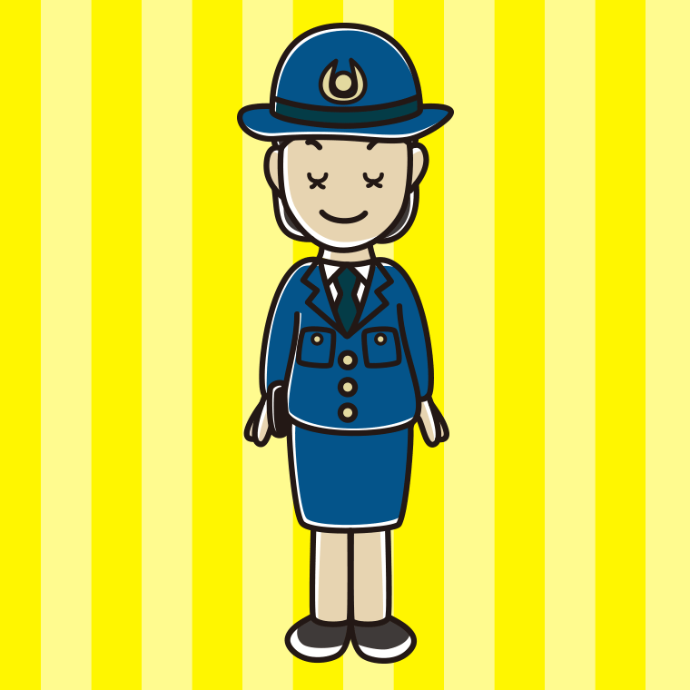 目を閉じる女性警察官のイラスト【色、背景あり】PNG