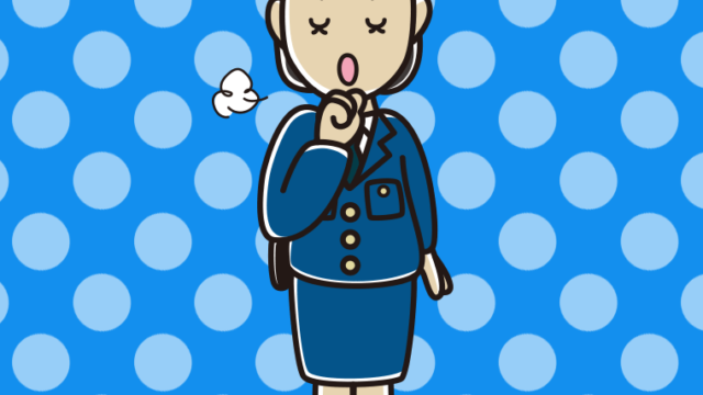 咳払いする女性警察官のイラスト【色、背景あり】PNG