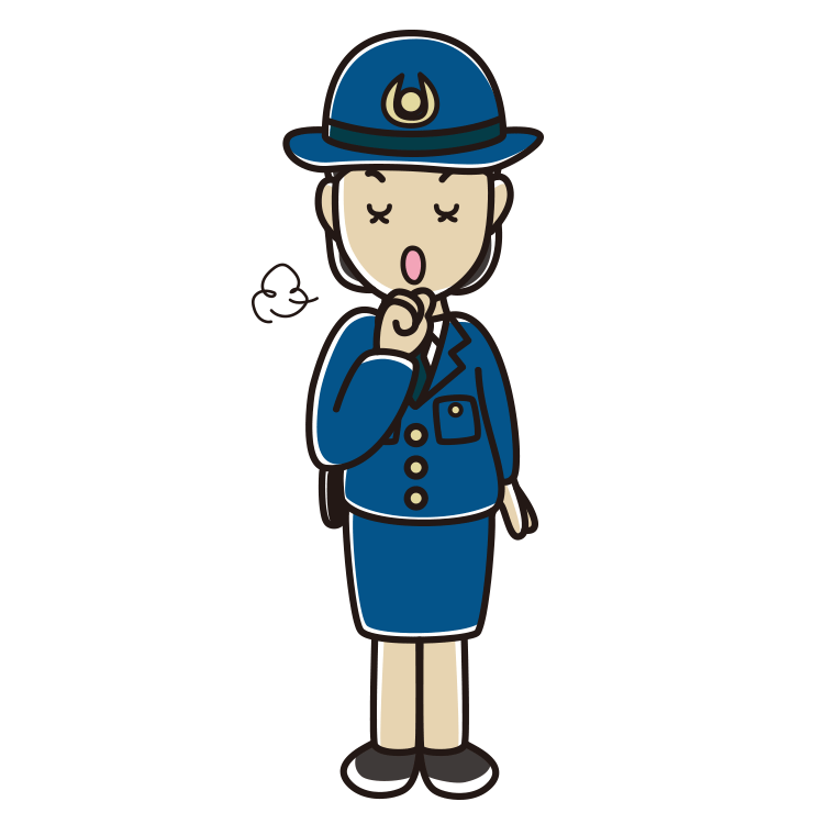 咳払いする女性警察官のイラスト【色あり、背景なし】透過PNG