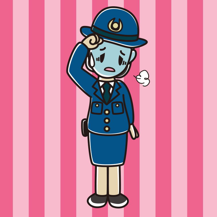 具合が悪い女性警察官のイラスト【色、背景あり】PNG