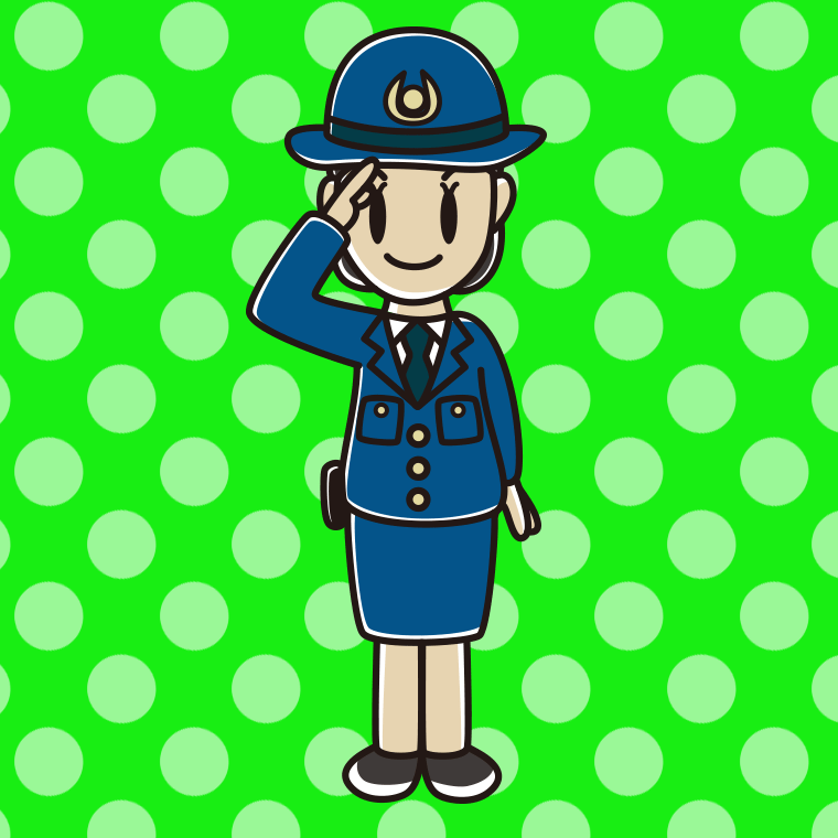 敬礼する女性警察官のイラスト【色、背景あり】PNG