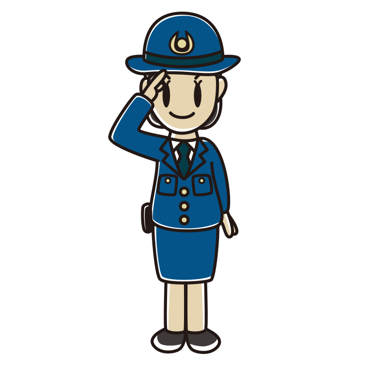 敬礼する女性警察官のイラスト【色あり、背景なし】透過PNG