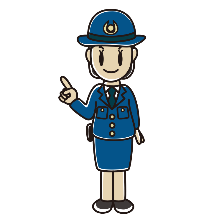 指差す女性警察官のイラスト【色あり、背景なし】透過PNG