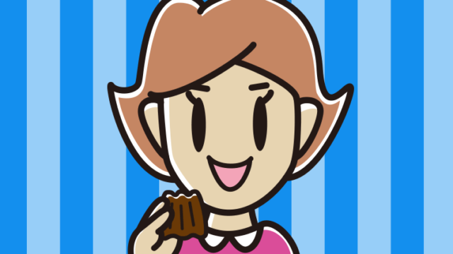 カヌレを食べる女性のイラスト【色、背景あり】PNG