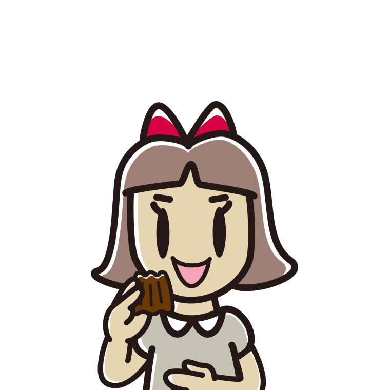 カヌレを食べる小学生女子のイラスト【色あり、背景なし】透過PNG