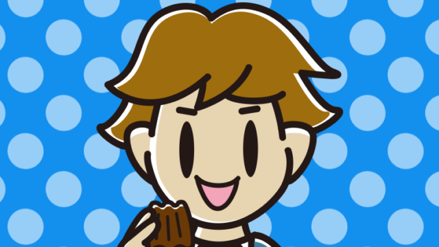 カヌレを食べる男子高校生のイラスト【色、背景あり】PNG