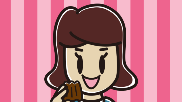 カヌレを食べる女子高校生のイラスト【色、背景あり】PNG