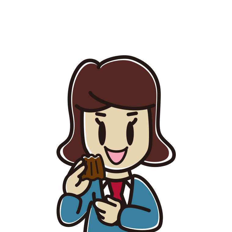 カヌレを食べる女子高校生のイラスト【色あり、背景なし】透過PNG