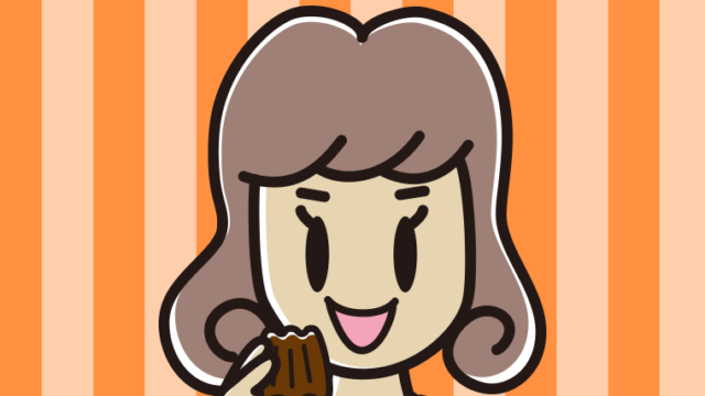 カヌレを食べる女子大学生のイラスト【色、背景あり】PNG