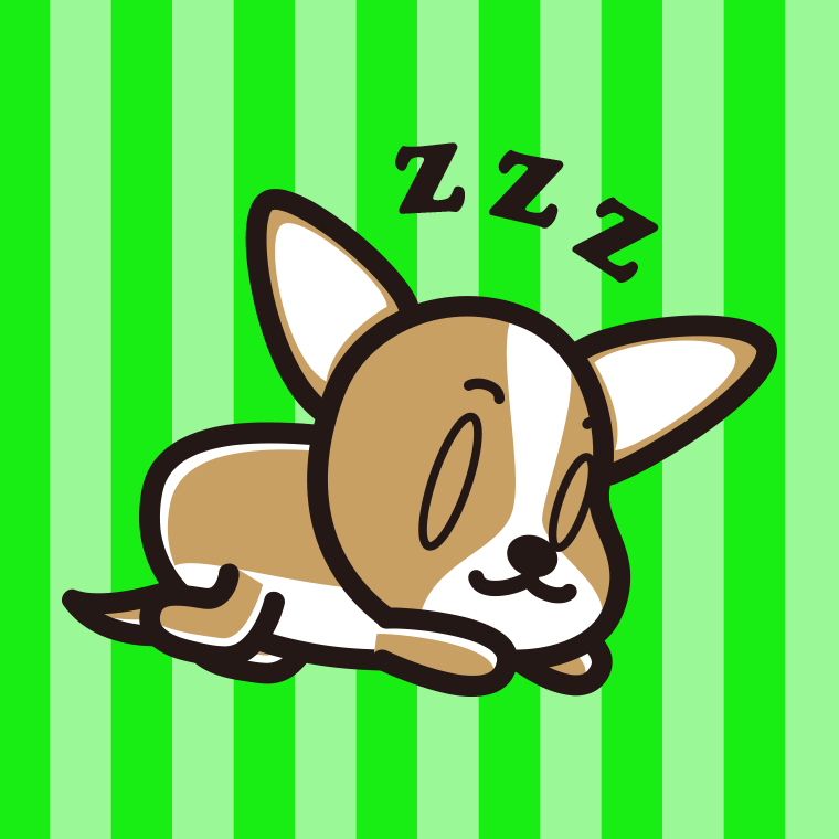 眠っているチワワちゃん（犬）のイラスト【色、背景あり】PNG