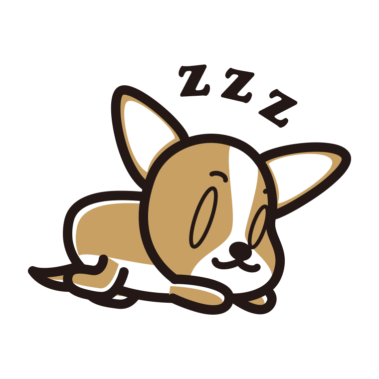 眠っているチワワちゃん（犬）のイラスト【色あり、背景なし】透過PNG