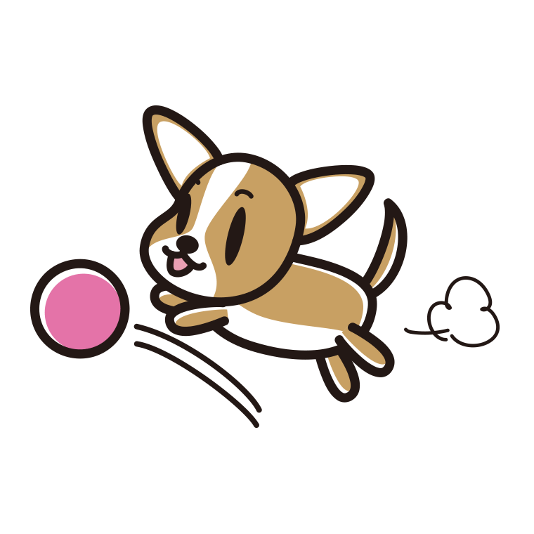 ボールを追うチワワちゃん（犬）のイラスト【色あり、背景なし】透過PNG