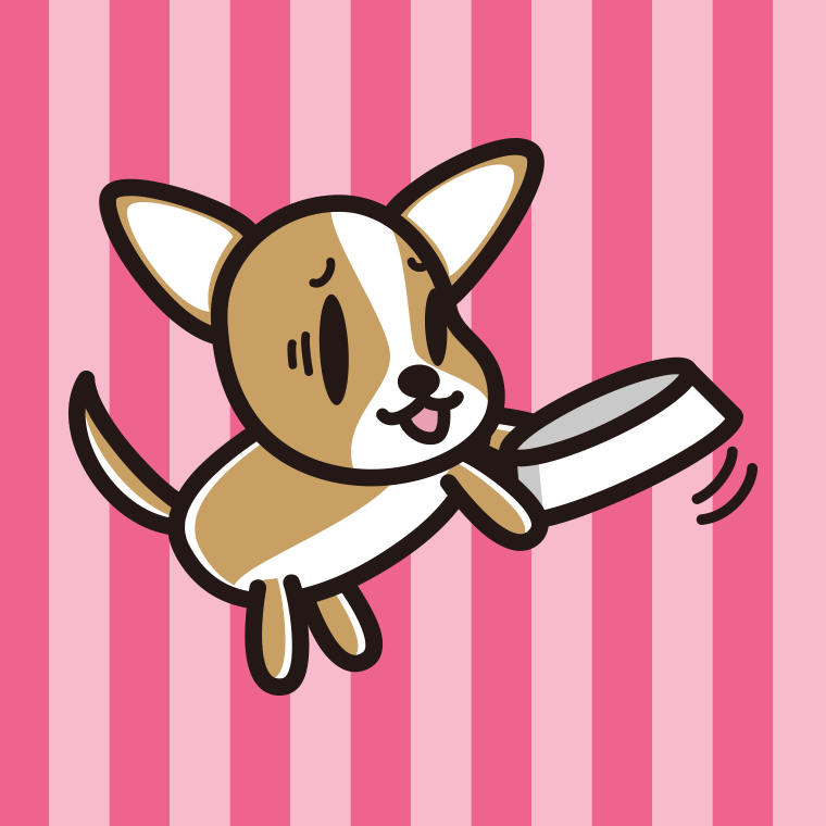 ごはんをもっと食べたいチワワちゃん（犬）のイラスト【色、背景あり】PNG