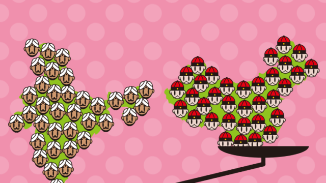 インドが中国を抜いて人口世界一になるイラスト【色、背景あり】PNG