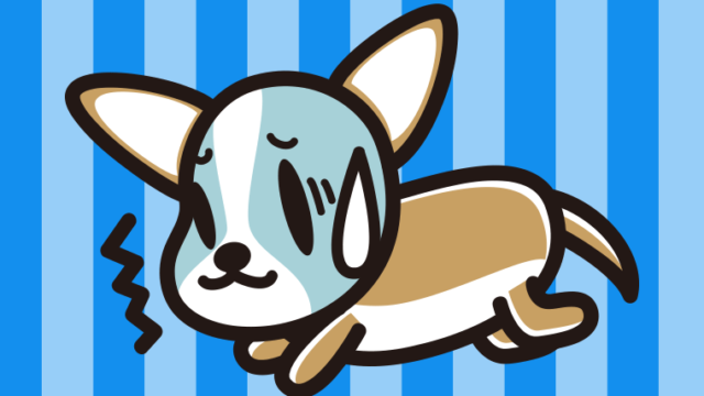 具合が悪いチワワちゃん（犬）のイラスト【色、背景あり】PNG