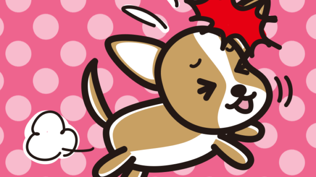 ぶつかるチワワちゃん（犬）のイラスト【色、背景あり】PNG