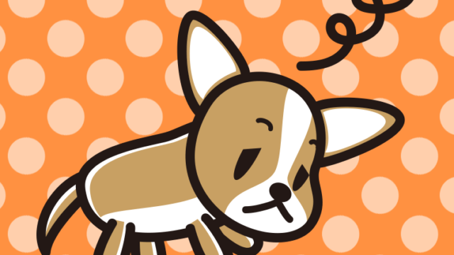 眠そうなチワワちゃん（犬）のイラスト【色、背景あり】PNG