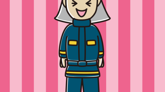 笑う消防士のイラスト【色、背景あり】PNG